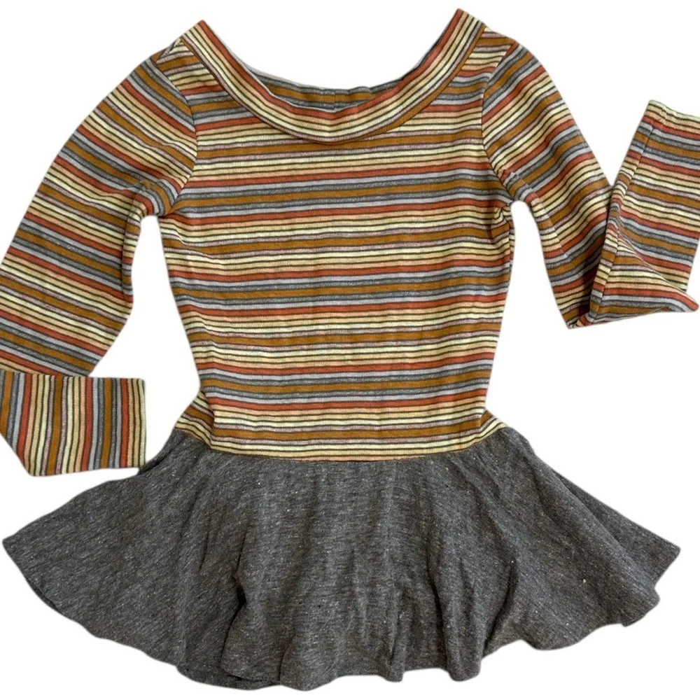 Vintage 70s Toddler Girls Color Striped Skirted Skate Gymnastics Leotard One Pc